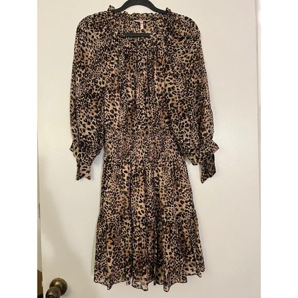 Rebecca Taylor J1701 Klynx Smocked Silk Blend Oat Dress Sz M - Picture 4 of 10